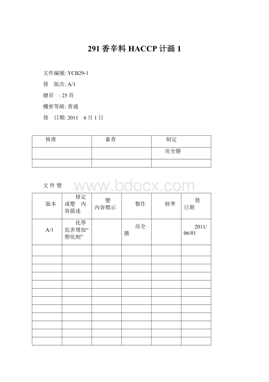 291香辛料HACCP计画1Word文档下载推荐.docx_第1页