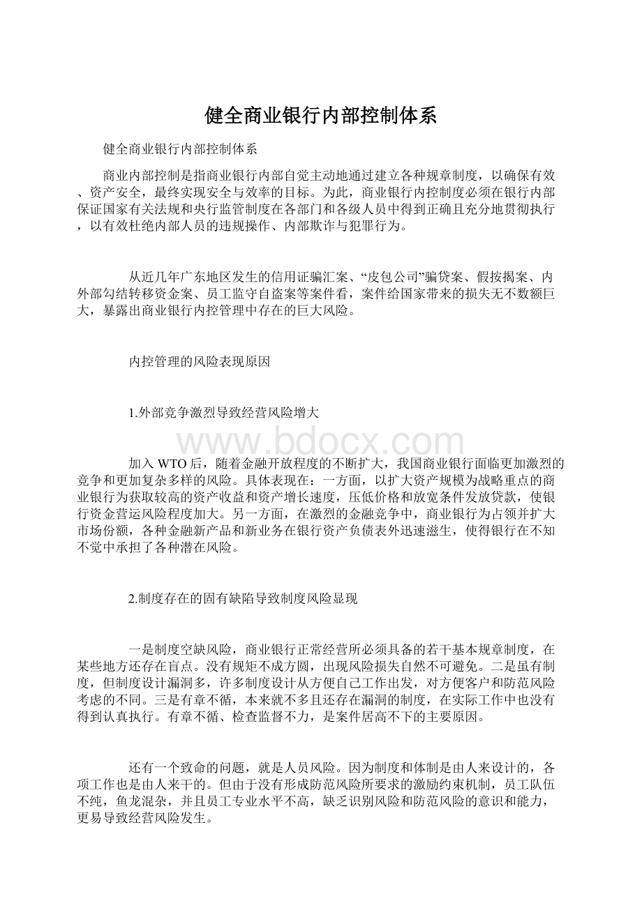 健全商业银行内部控制体系Word格式文档下载.docx