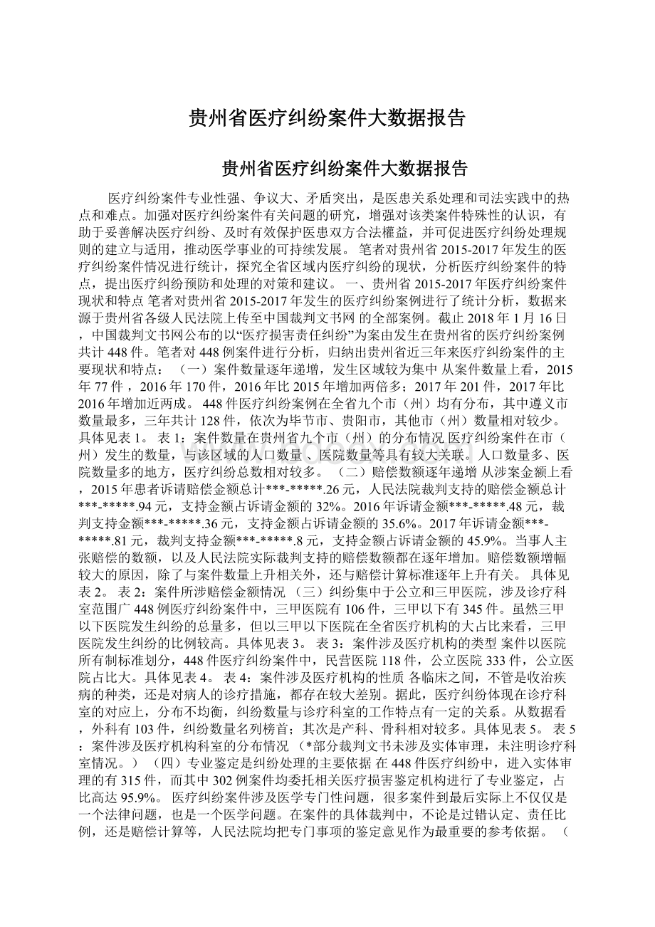 贵州省医疗纠纷案件大数据报告Word文档格式.docx_第1页