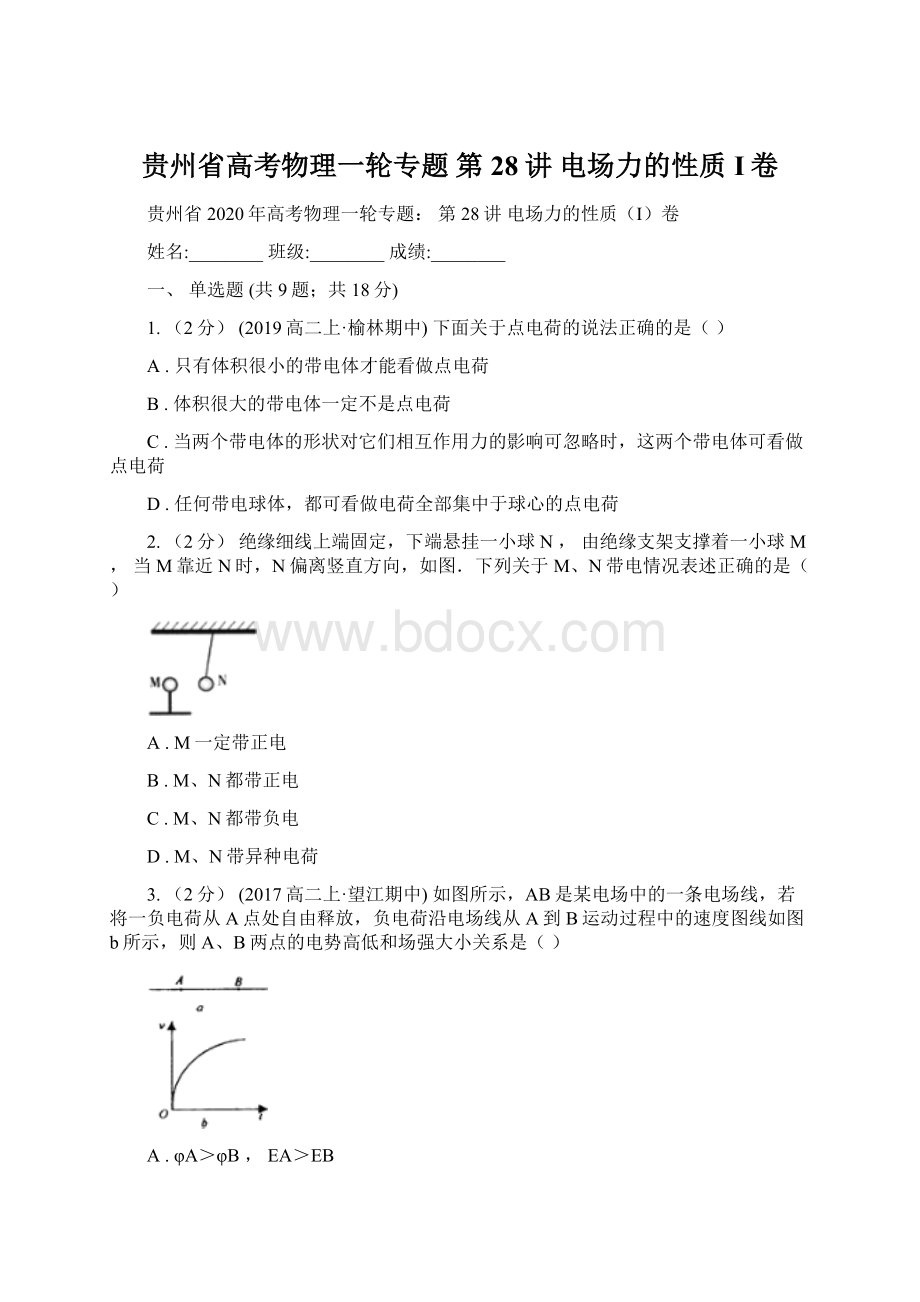 贵州省高考物理一轮专题 第28讲 电场力的性质I卷.docx