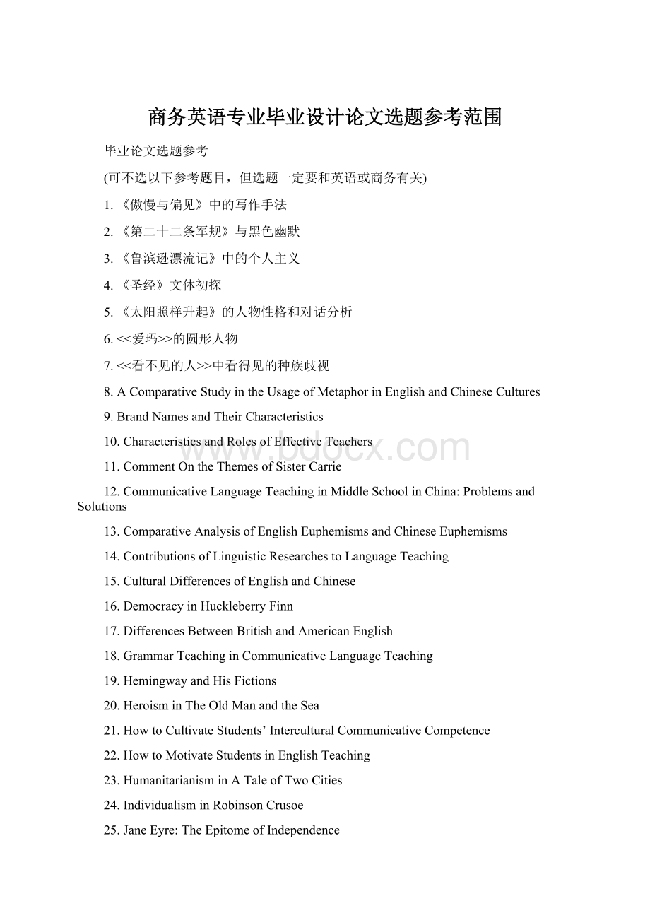 商务英语专业毕业设计论文选题参考范围.docx_第1页