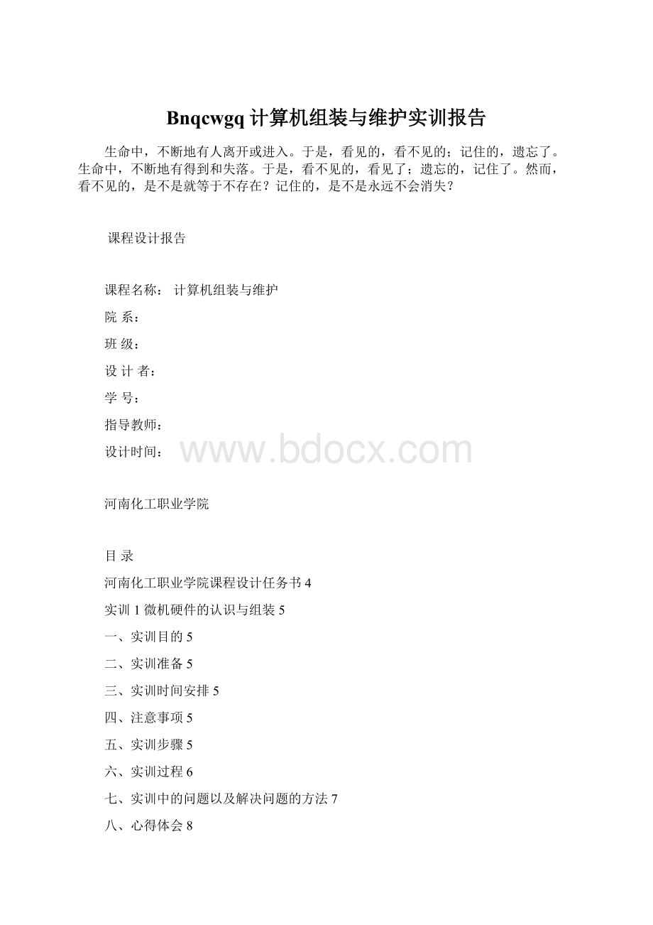 Bnqcwgq计算机组装与维护实训报告Word格式.docx