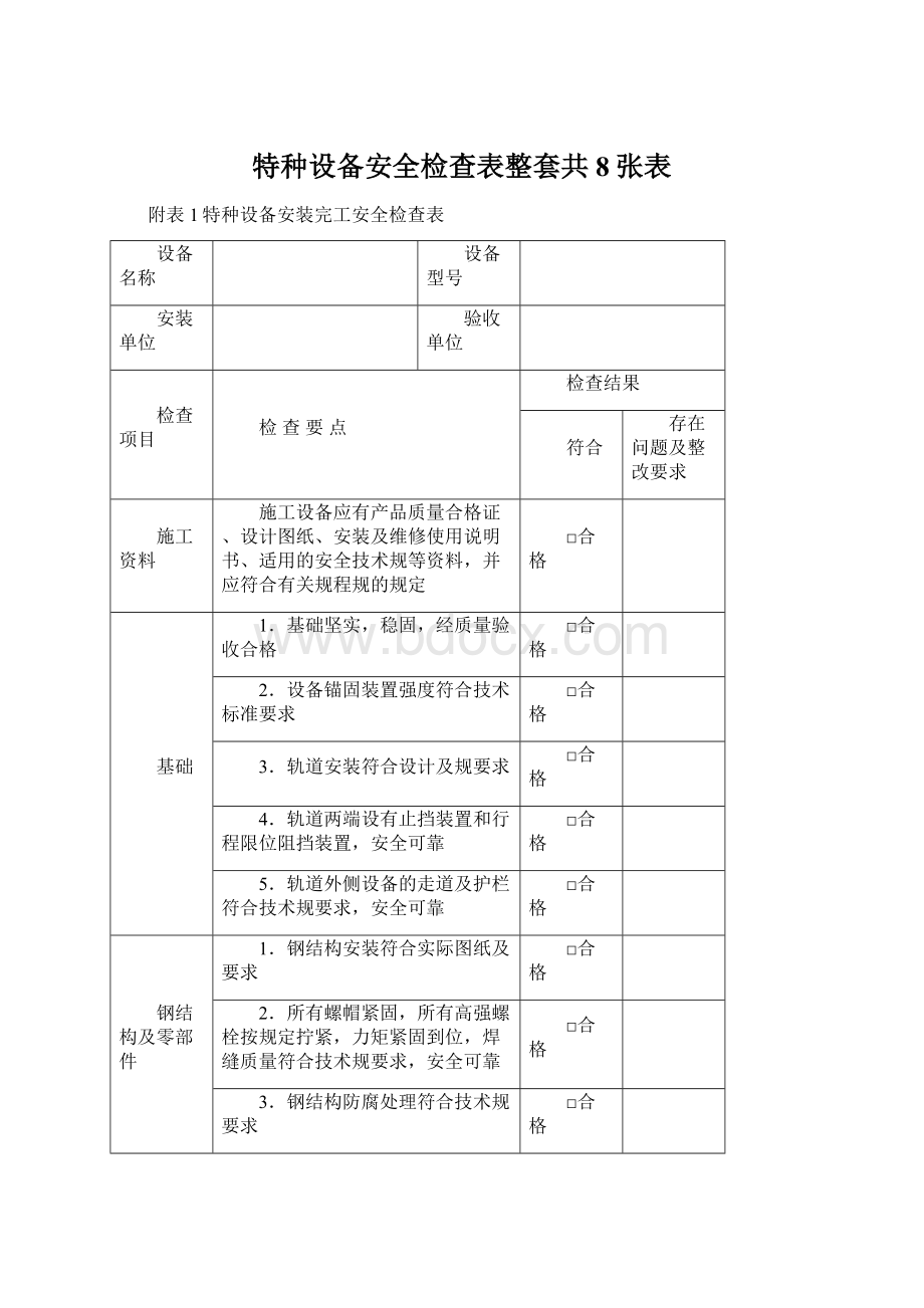 特种设备安全检查表整套共8张表文档格式.docx