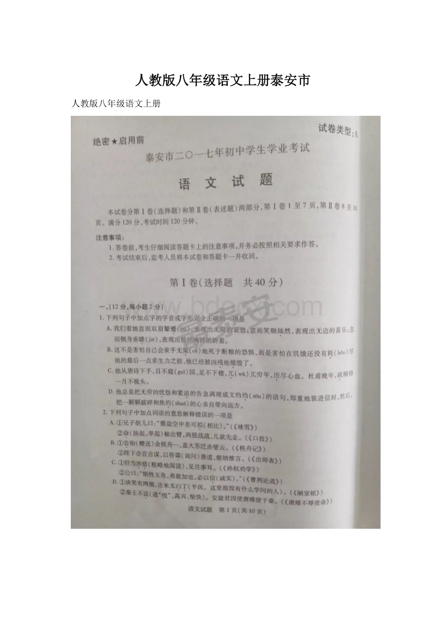 人教版八年级语文上册泰安市.docx_第1页