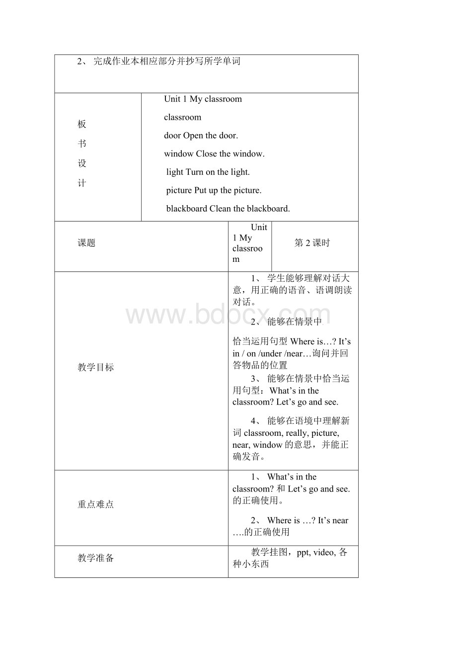 四年级上册英语教案unit1myclassroom3人教PEP语文Word文档下载推荐.docx_第3页