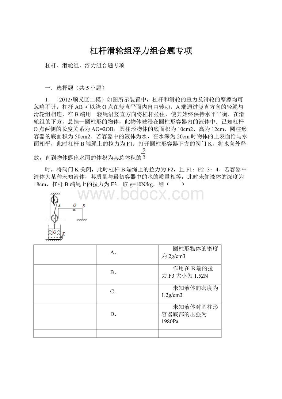 杠杆滑轮组浮力组合题专项.docx