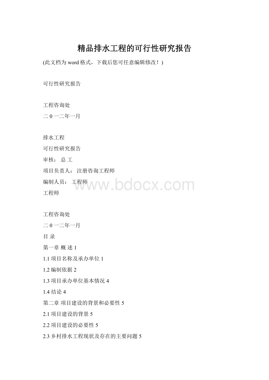 精品排水工程的可行性研究报告文档格式.docx