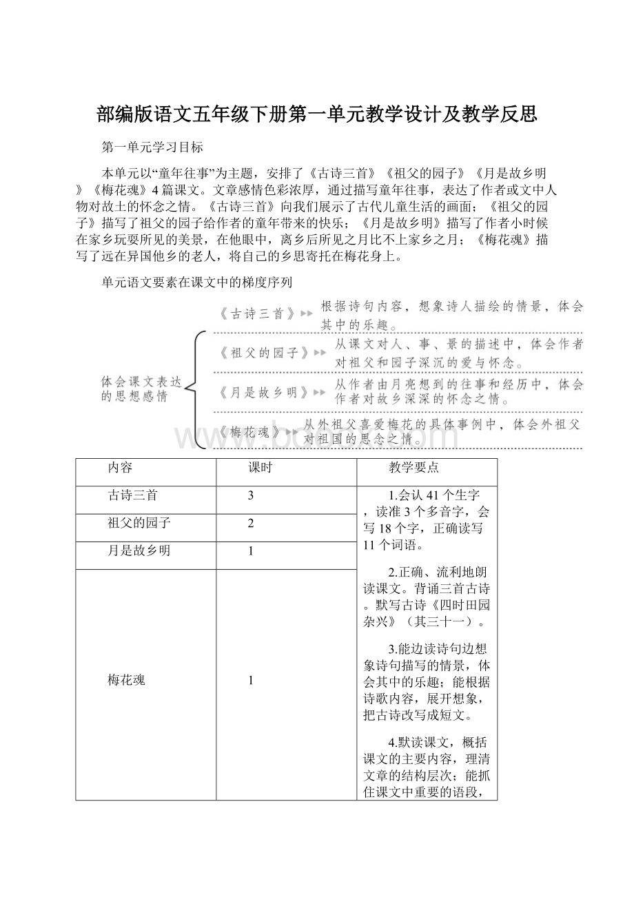 部编版语文五年级下册第一单元教学设计及教学反思.docx