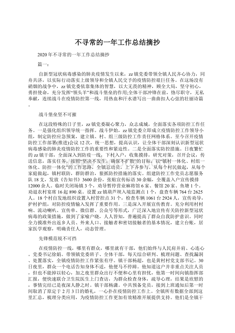 不寻常的一年工作总结摘抄.docx_第1页