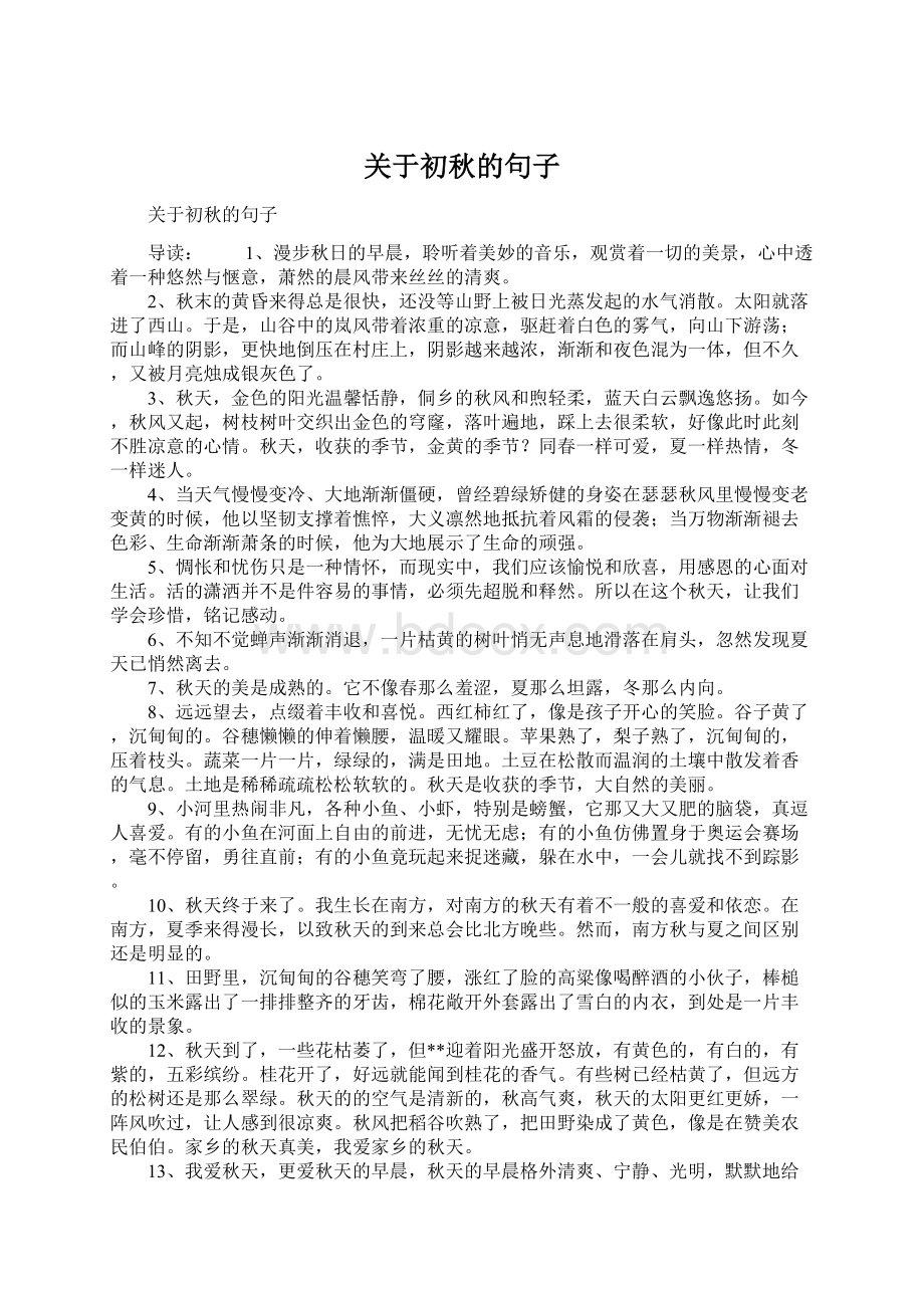 关于初秋的句子Word格式文档下载.docx