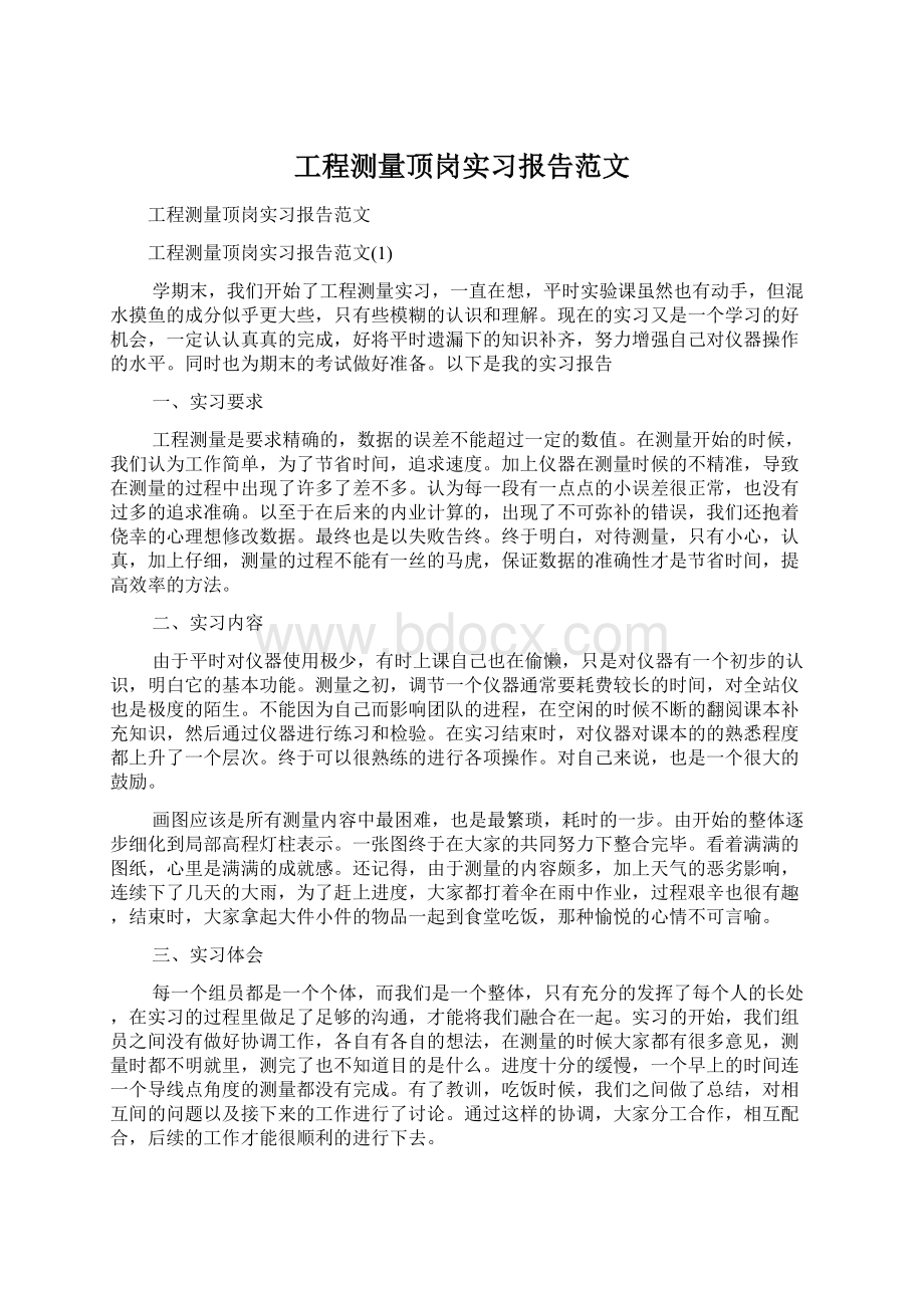 工程测量顶岗实习报告范文Word下载.docx_第1页