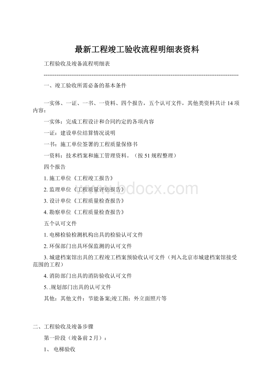 最新工程竣工验收流程明细表资料Word文档下载推荐.docx