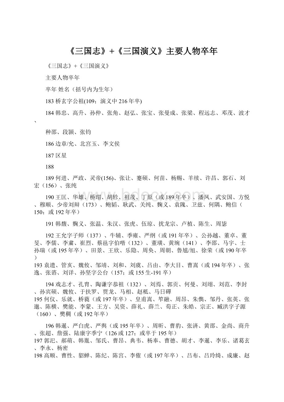 《三国志》+《三国演义》主要人物卒年Word格式文档下载.docx_第1页