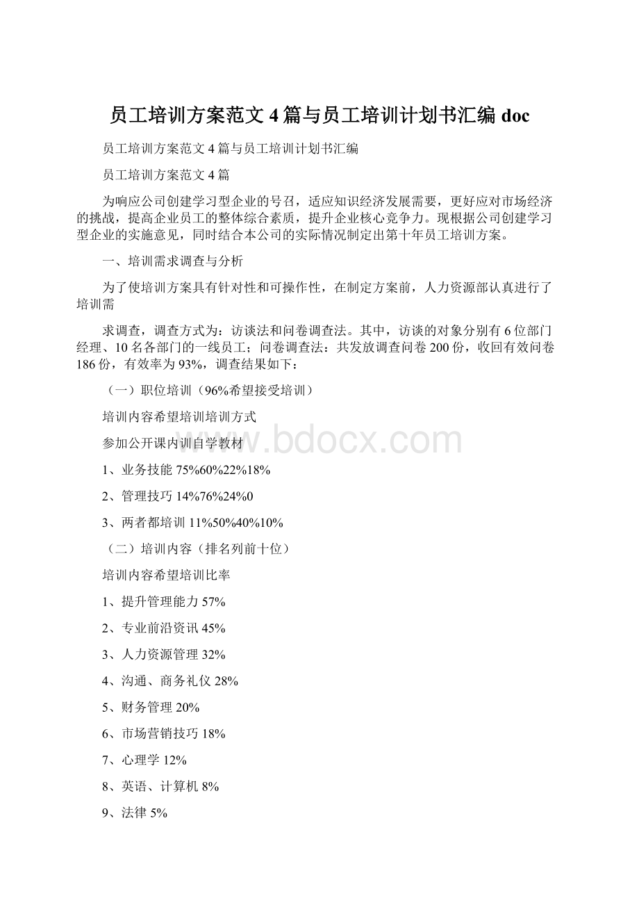 员工培训方案范文4篇与员工培训计划书汇编doc.docx_第1页