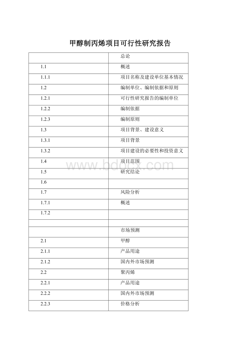 甲醇制丙烯项目可行性研究报告Word格式.docx_第1页