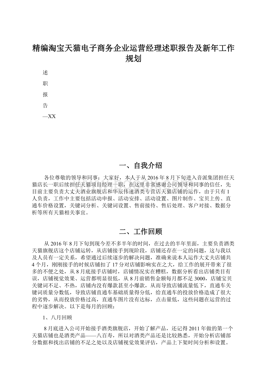 精编淘宝天猫电子商务企业运营经理述职报告及新年工作规划.docx