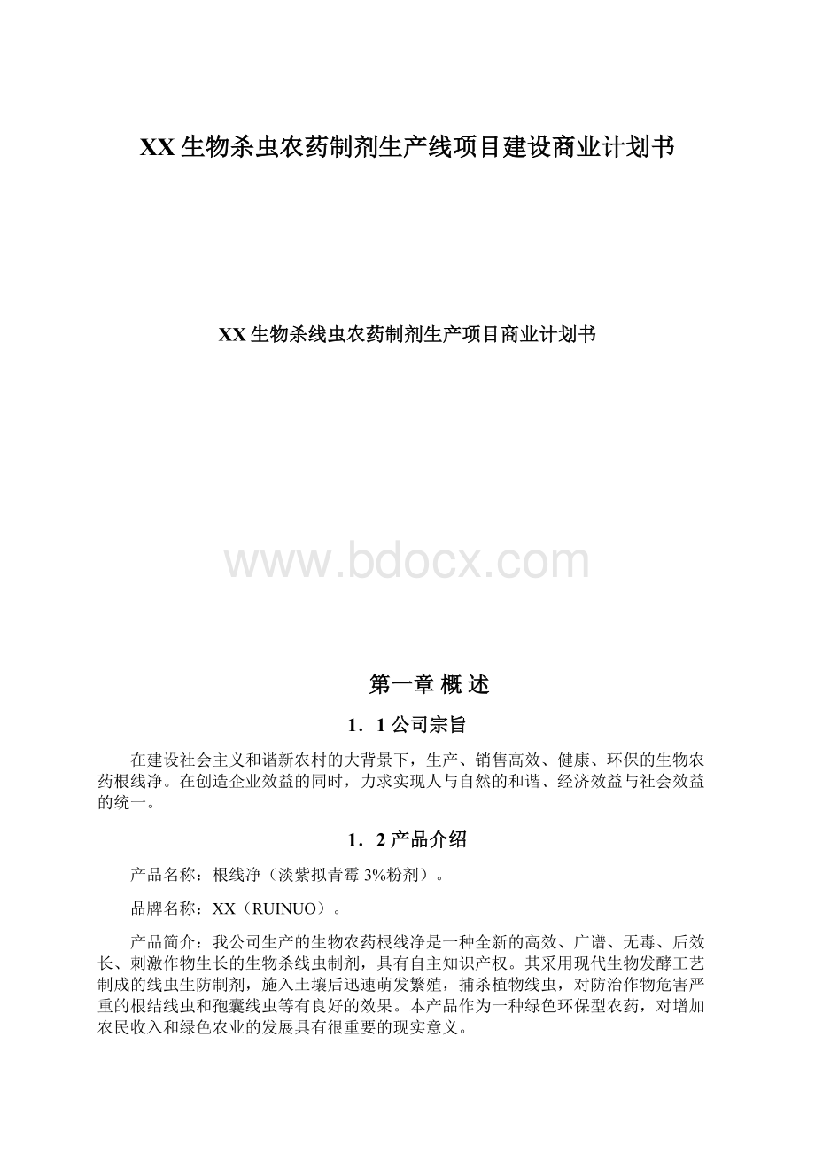 XX生物杀虫农药制剂生产线项目建设商业计划书Word文档格式.docx