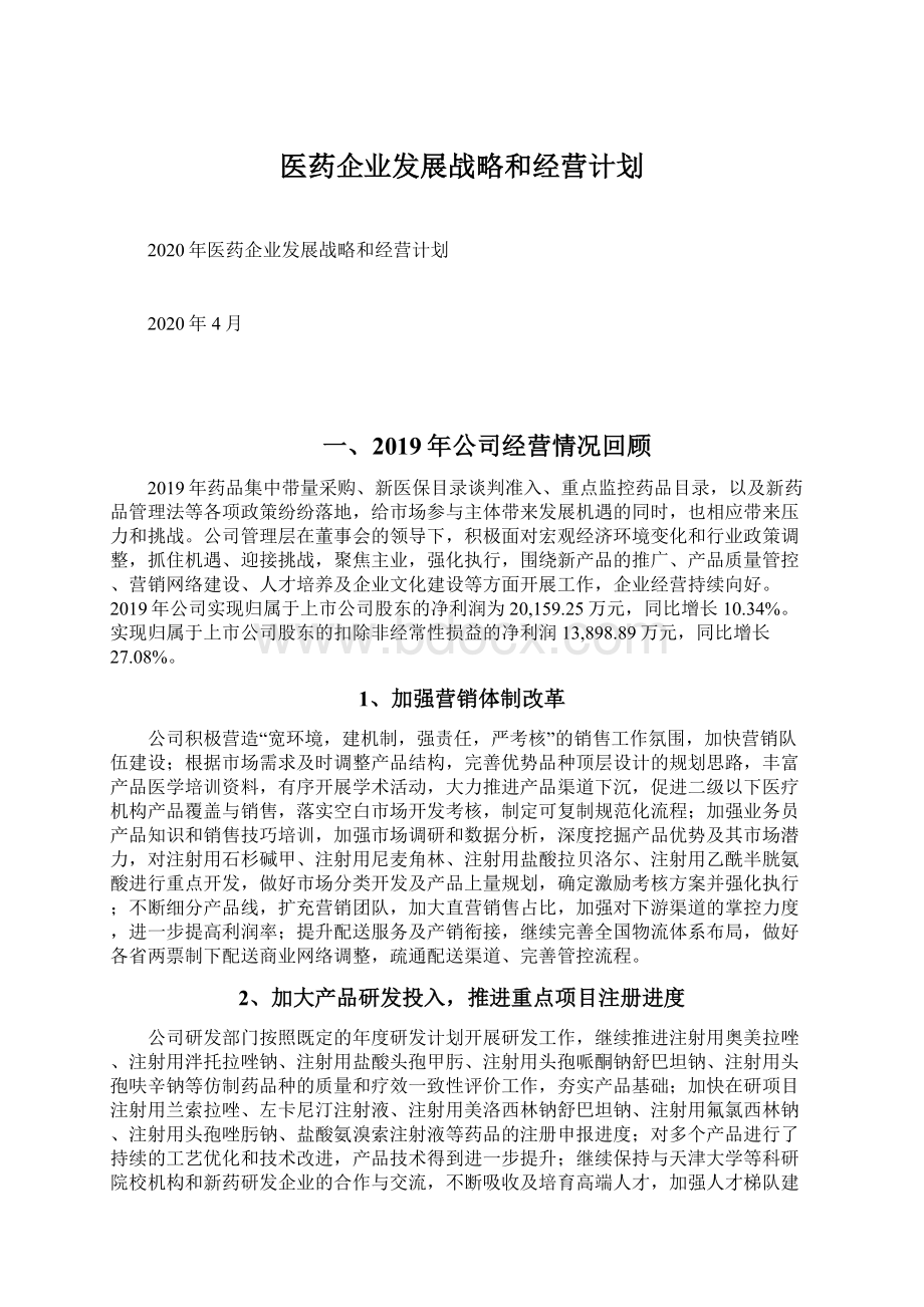 医药企业发展战略和经营计划.docx