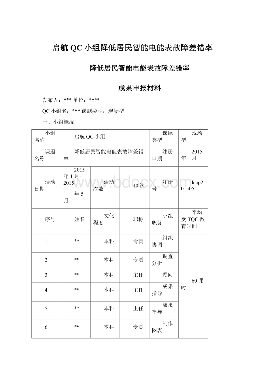 启航QC小组降低居民智能电能表故障差错率.docx_第1页