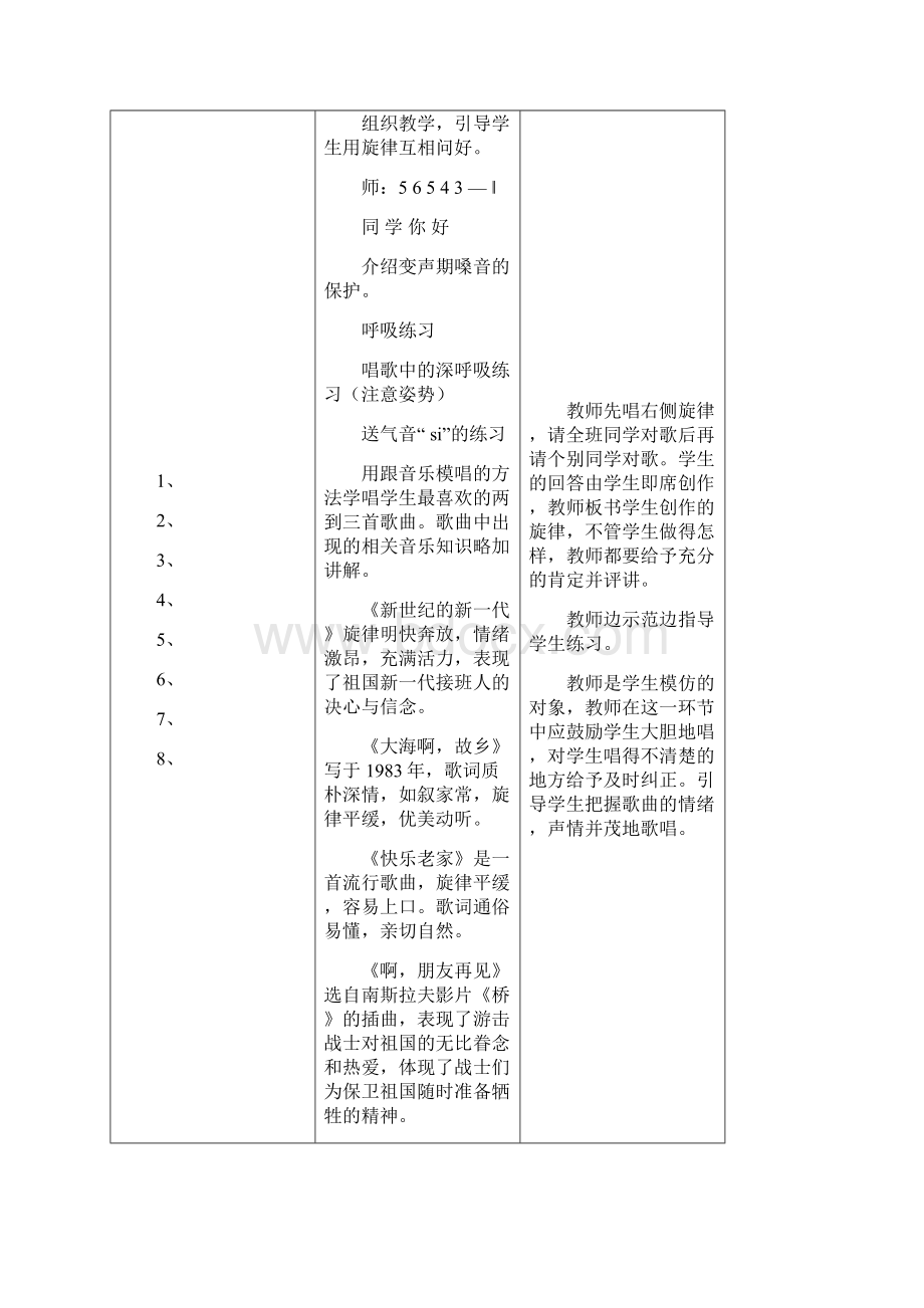 初一年级音乐课教案湘版音乐教材第二周 第三周 预Word格式文档下载.docx_第3页