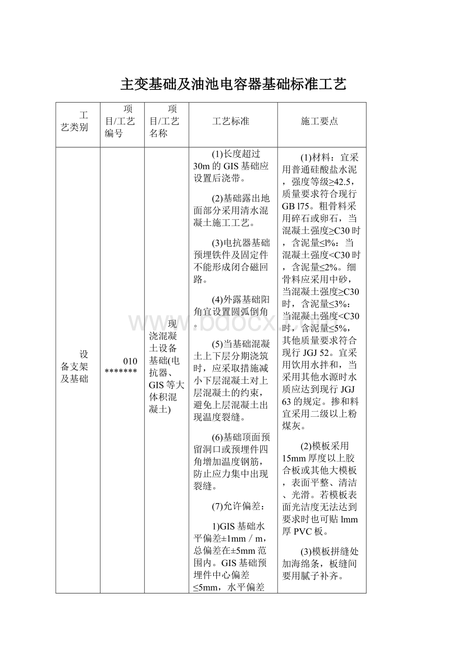 主变基础及油池电容器基础标准工艺Word文档下载推荐.docx