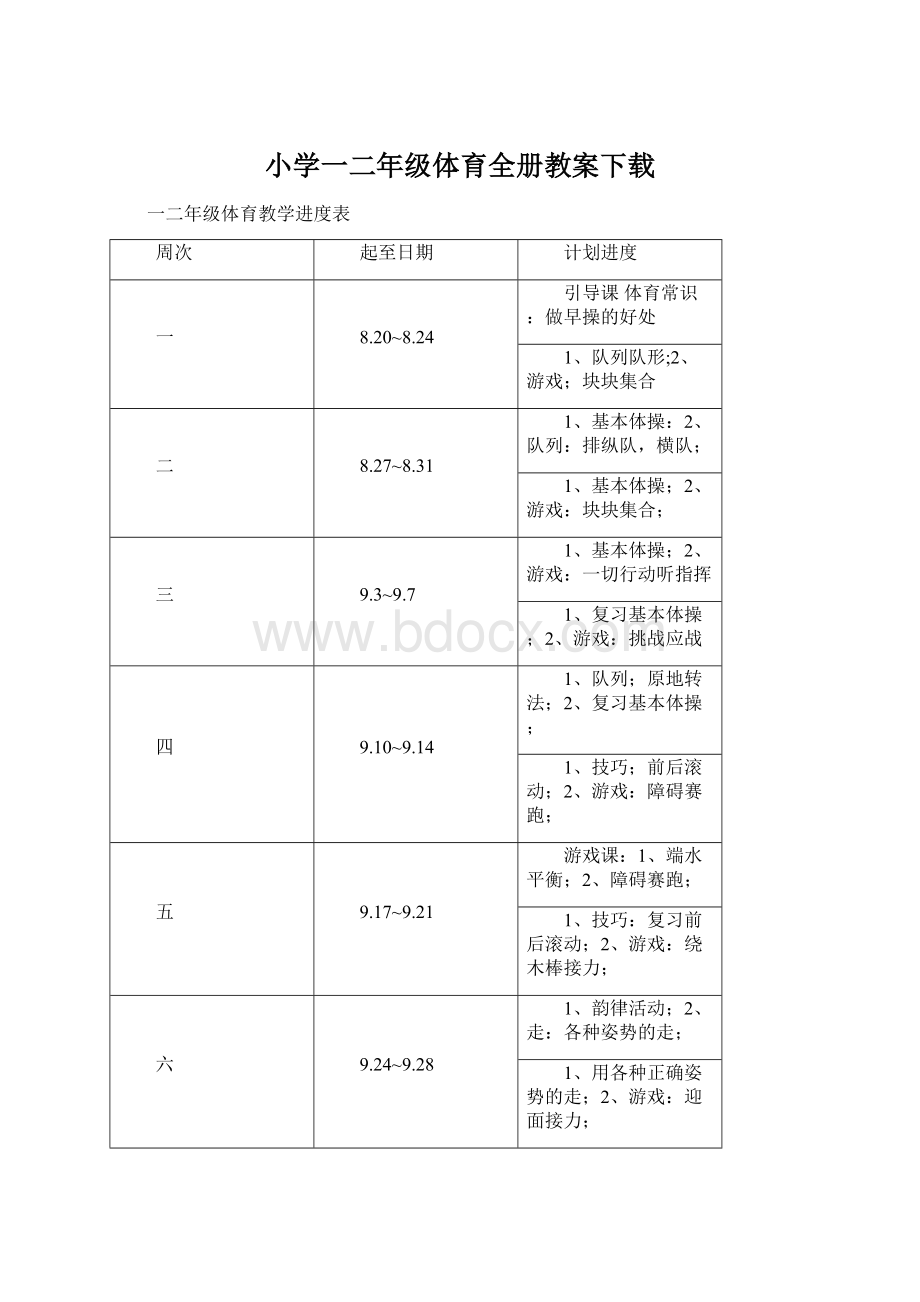 小学一二年级体育全册教案下载.docx_第1页