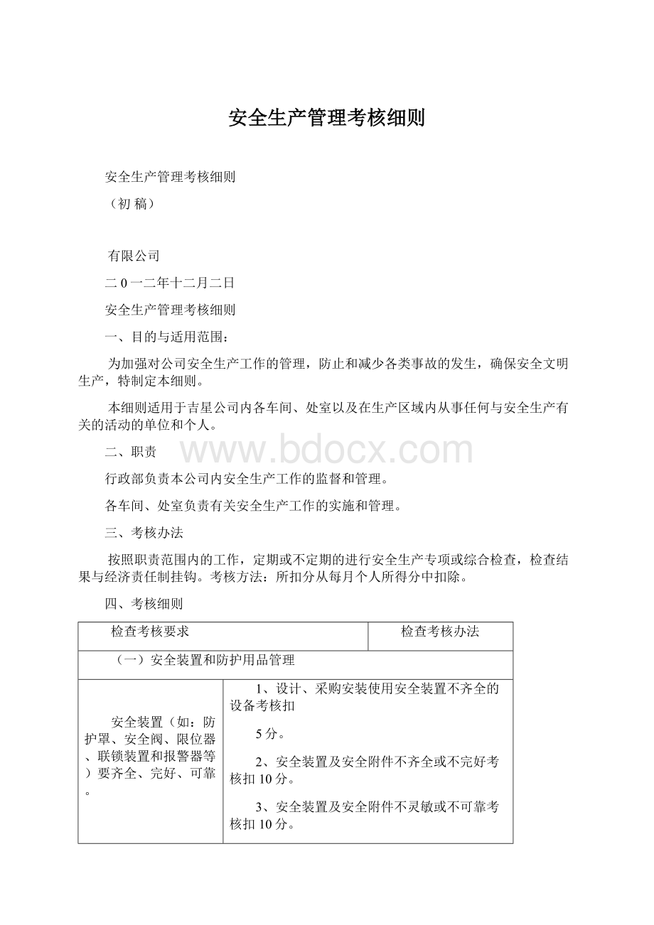 安全生产管理考核细则Word文档下载推荐.docx