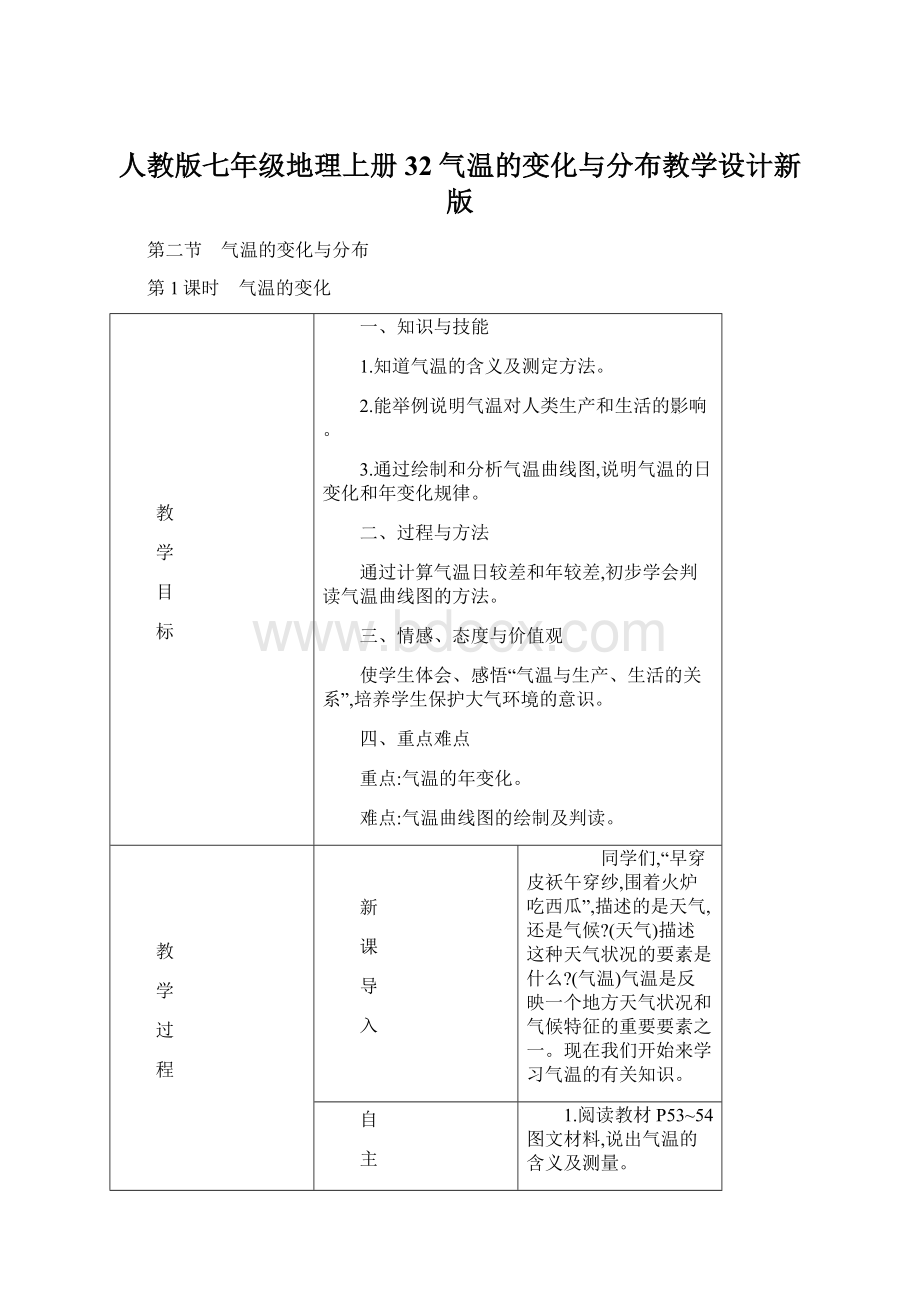 人教版七年级地理上册32气温的变化与分布教学设计新版.docx_第1页