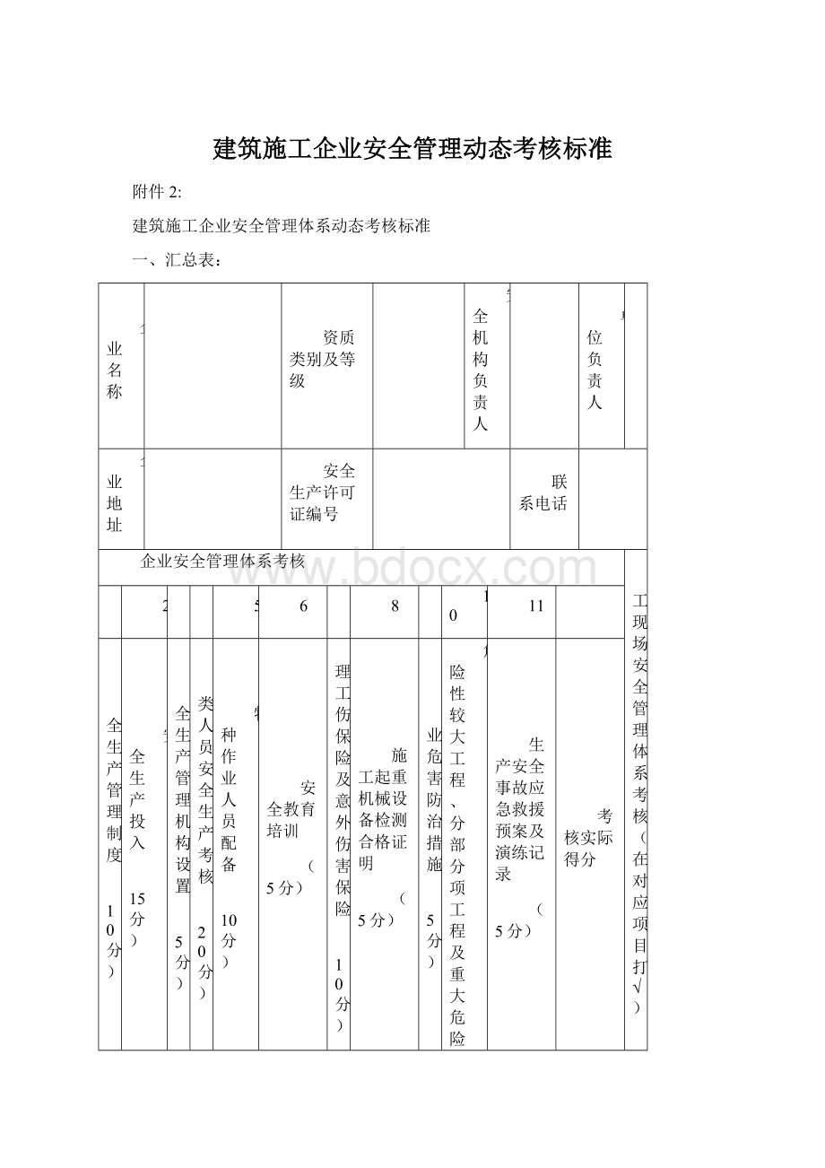 建筑施工企业安全管理动态考核标准Word文档下载推荐.docx