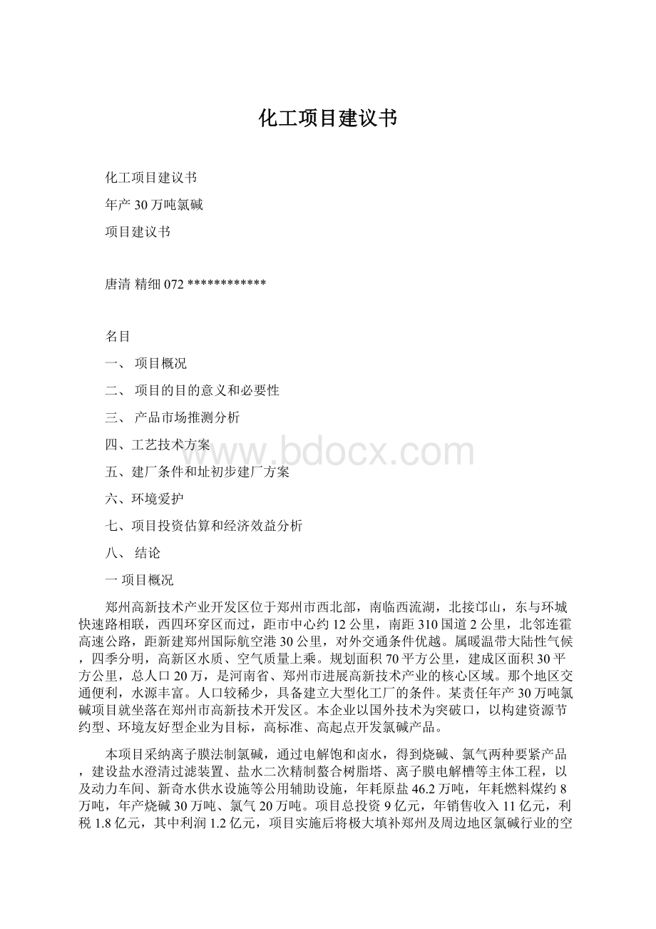 化工项目建议书Word格式文档下载.docx