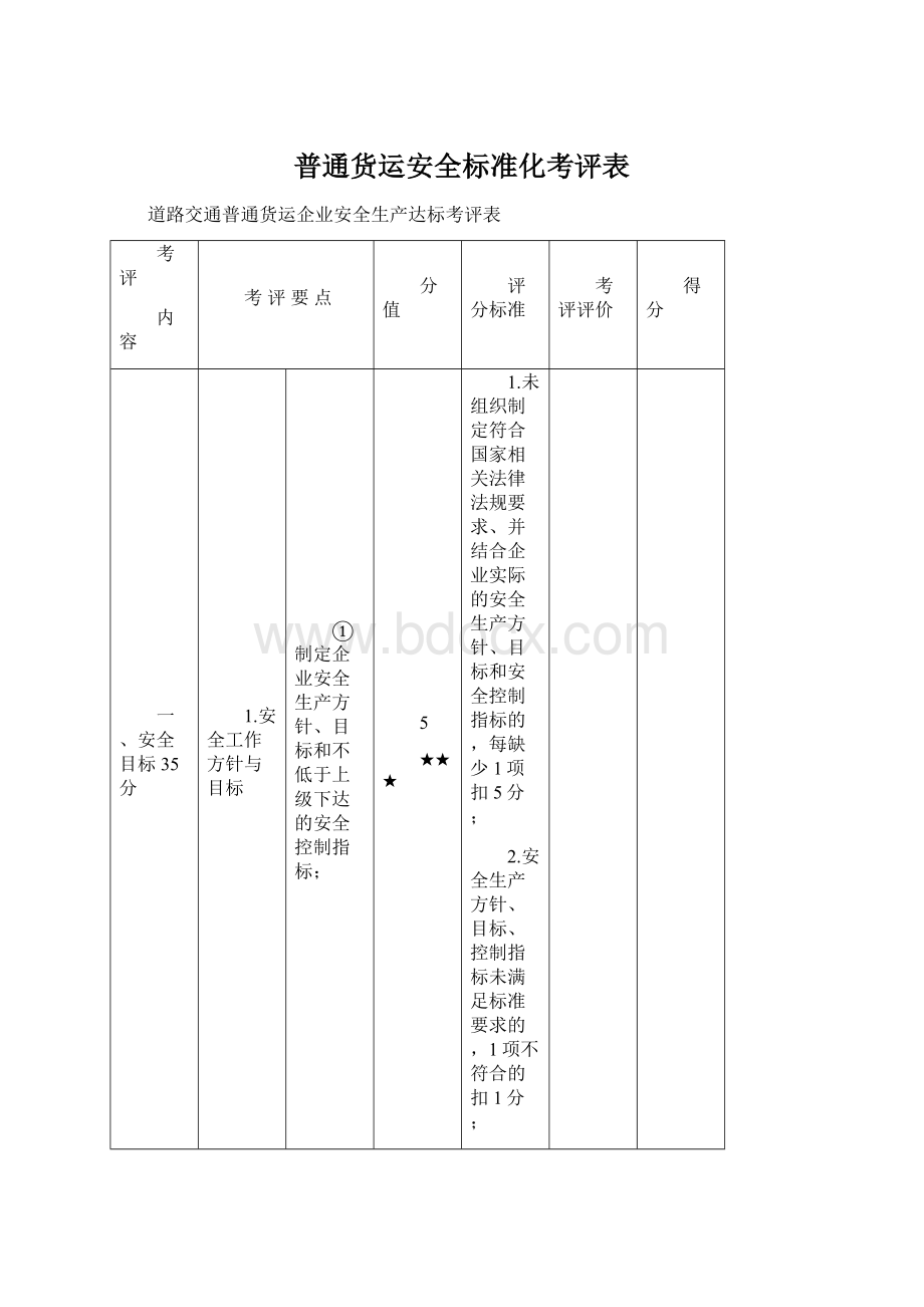 普通货运安全标准化考评表.docx_第1页