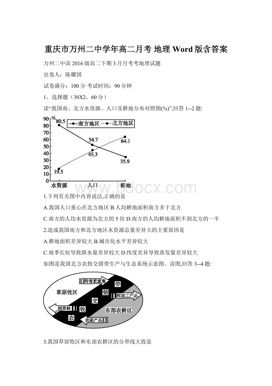 重庆市万州二中学年高二月考 地理 Word版含答案.docx_第1页