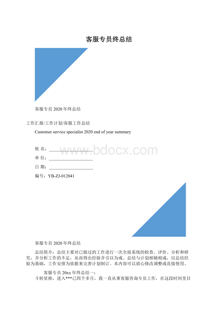 客服专员终总结文档格式.docx