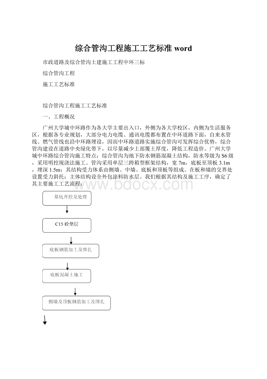 综合管沟工程施工工艺标准wordWord下载.docx