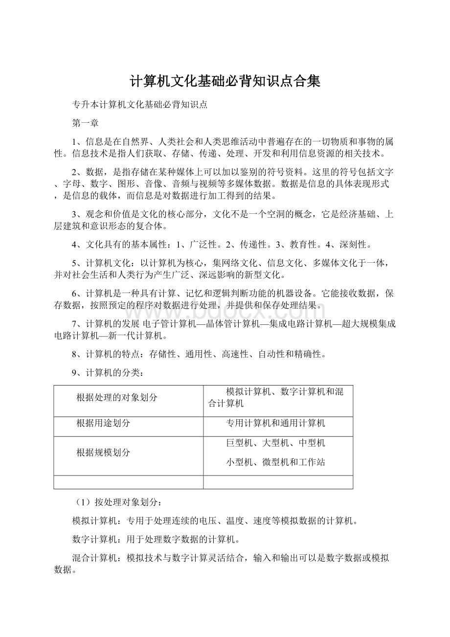 计算机文化基础必背知识点合集Word文档格式.docx