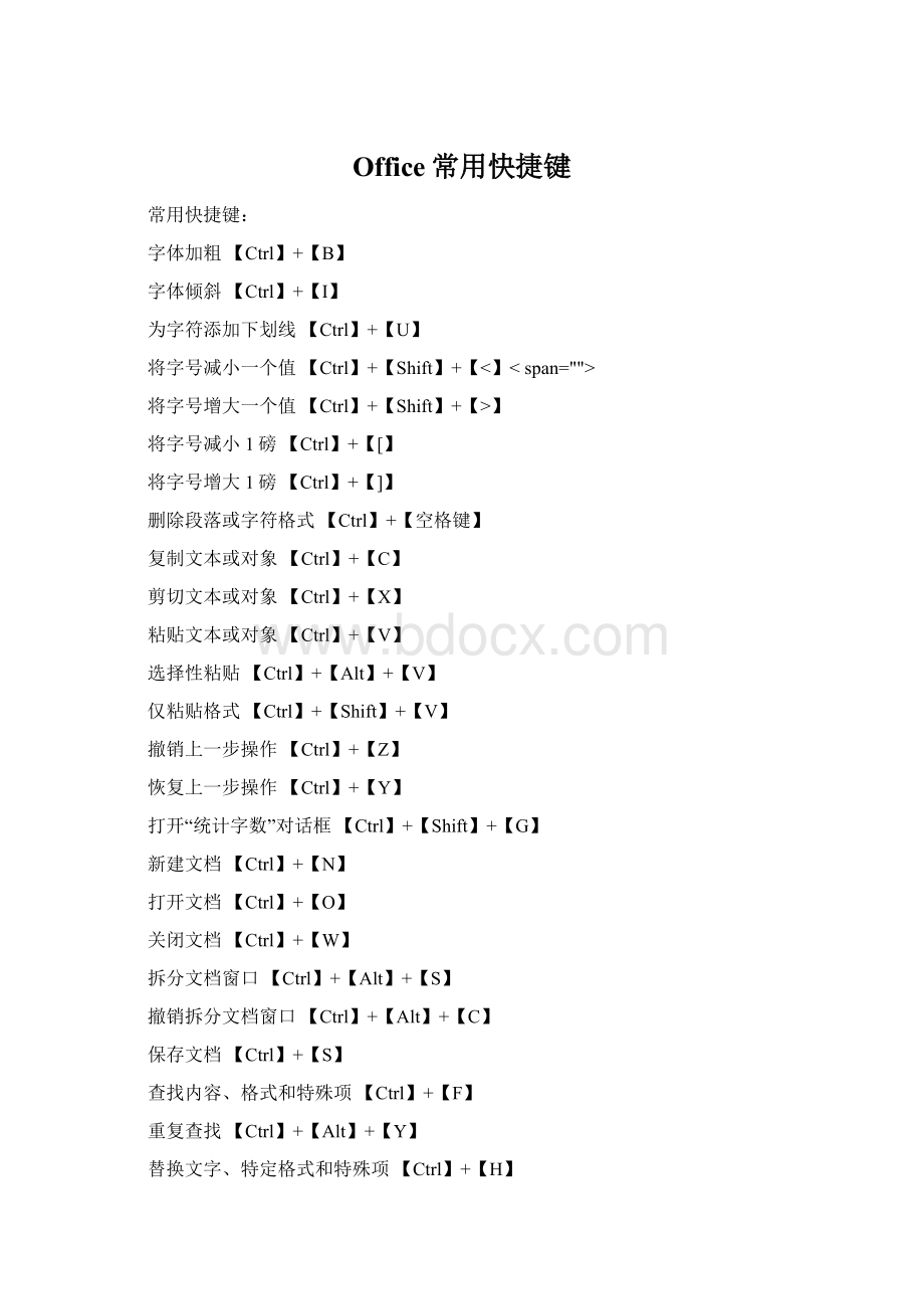 Office常用快捷键Word下载.docx_第1页