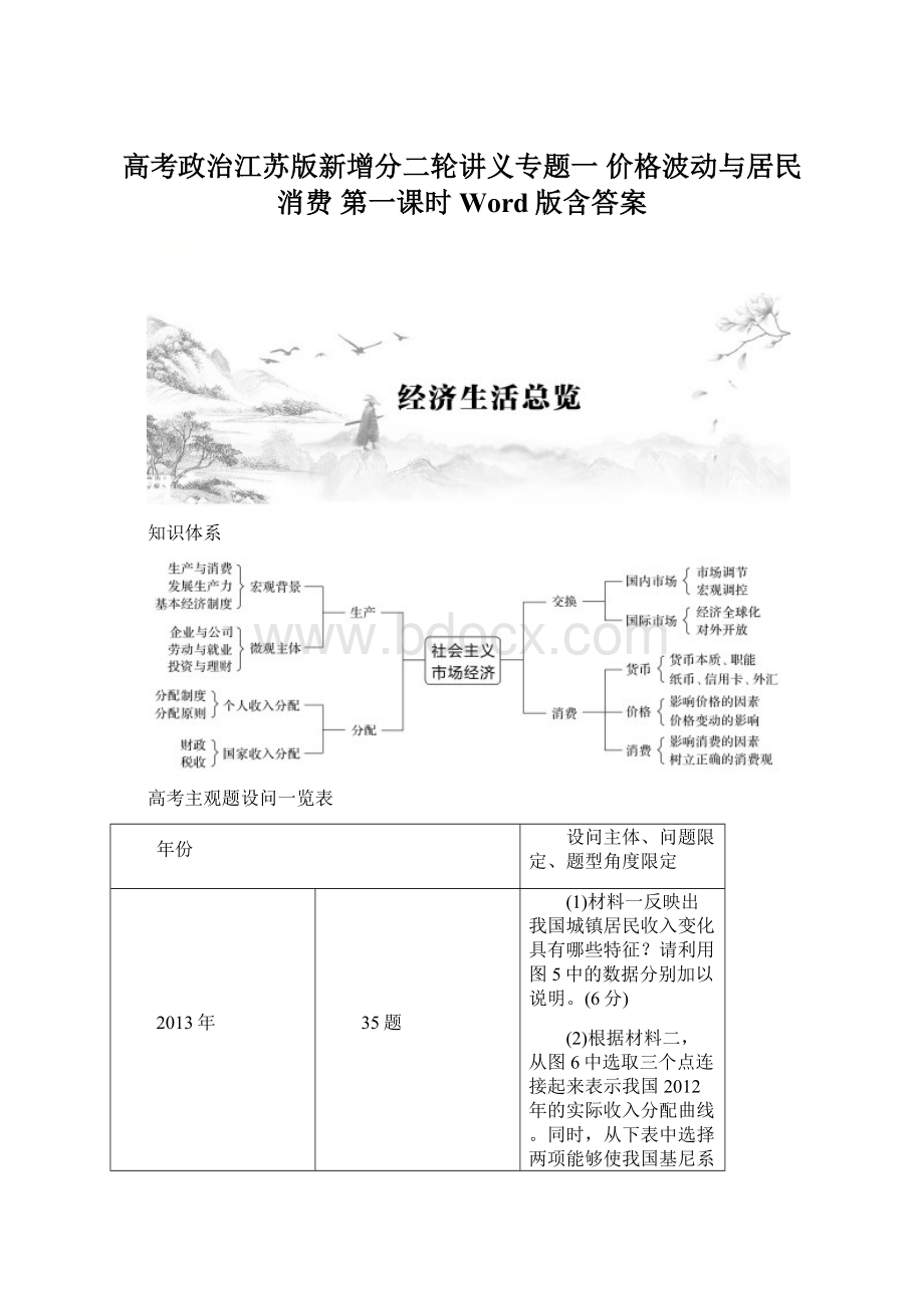 高考政治江苏版新增分二轮讲义专题一 价格波动与居民消费 第一课时 Word版含答案.docx