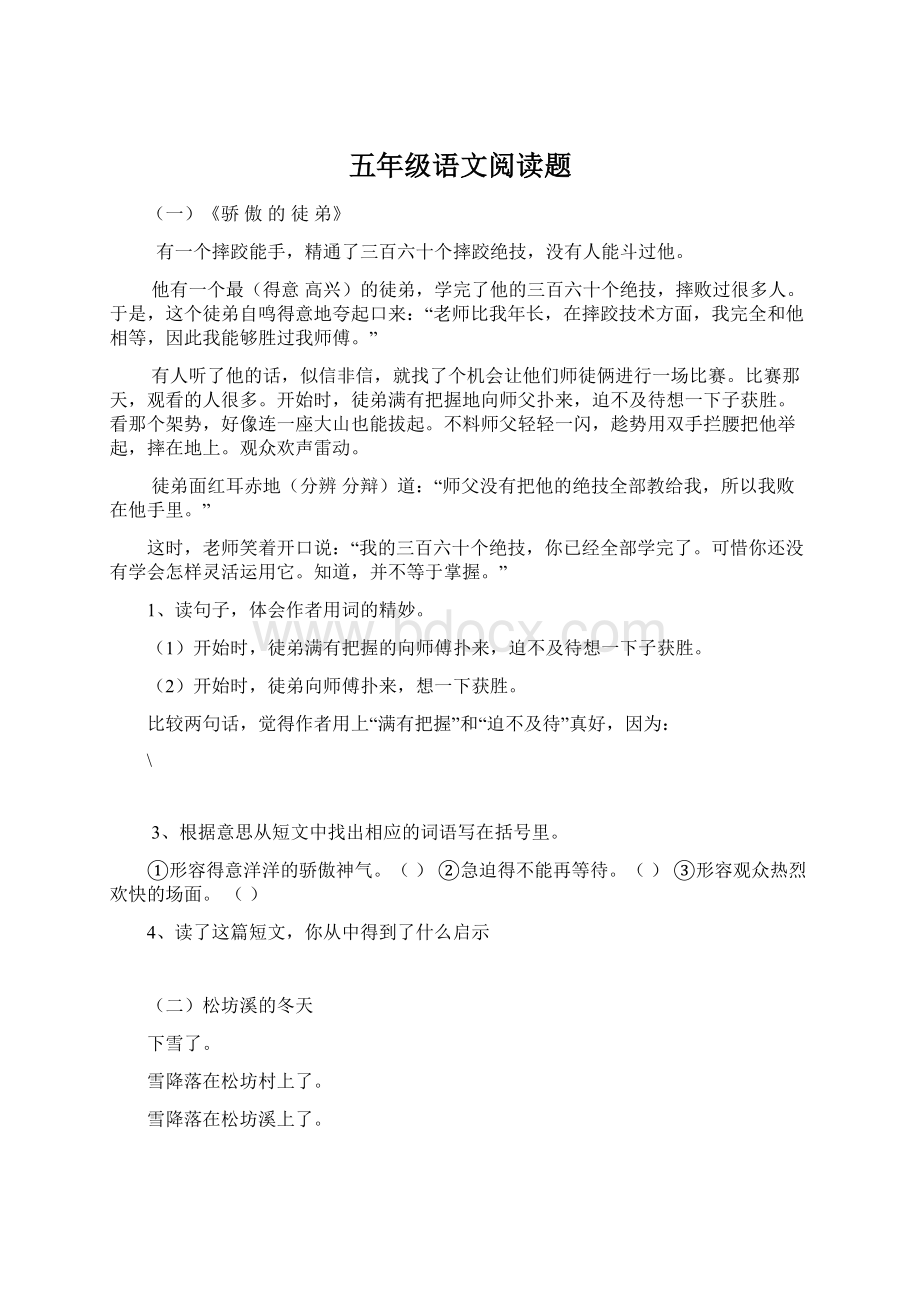 五年级语文阅读题Word下载.docx