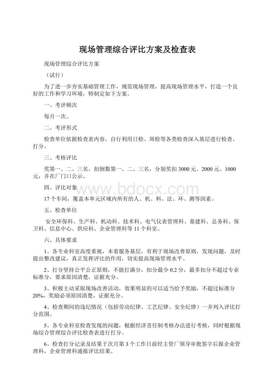 现场管理综合评比方案及检查表文档格式.docx