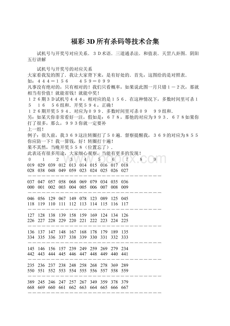 福彩3D所有杀码等技术合集Word文件下载.docx_第1页