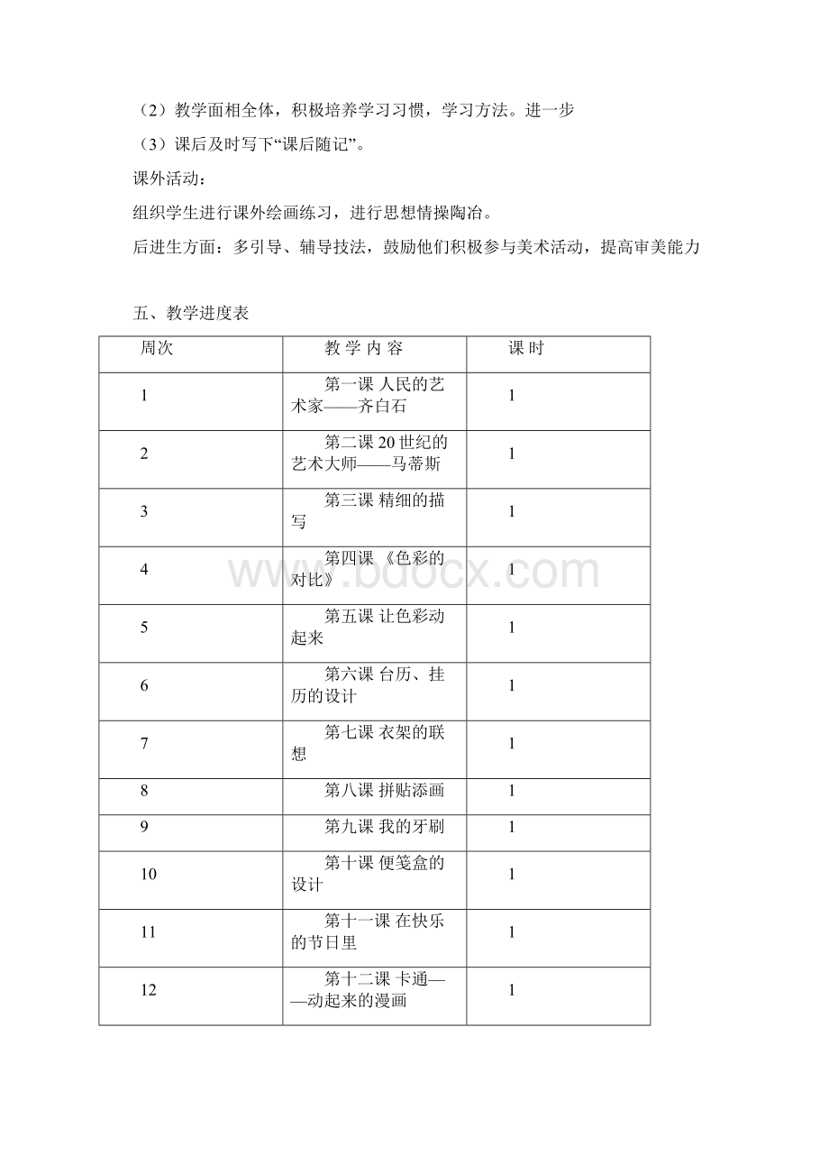 人美版美术小学五年级第十册教学计划及全册教案.docx_第3页