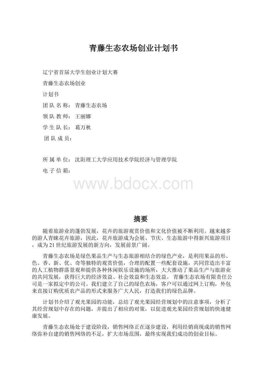 青藤生态农场创业计划书文档格式.docx