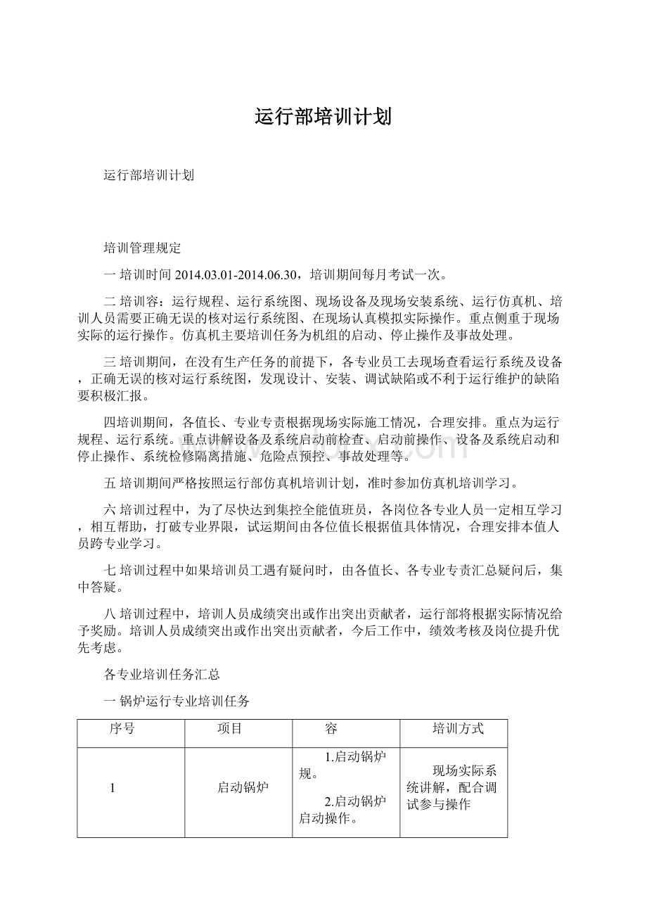 运行部培训计划Word格式文档下载.docx