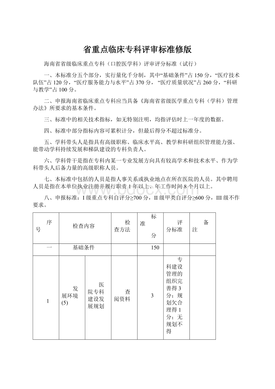 省重点临床专科评审标准修版Word下载.docx