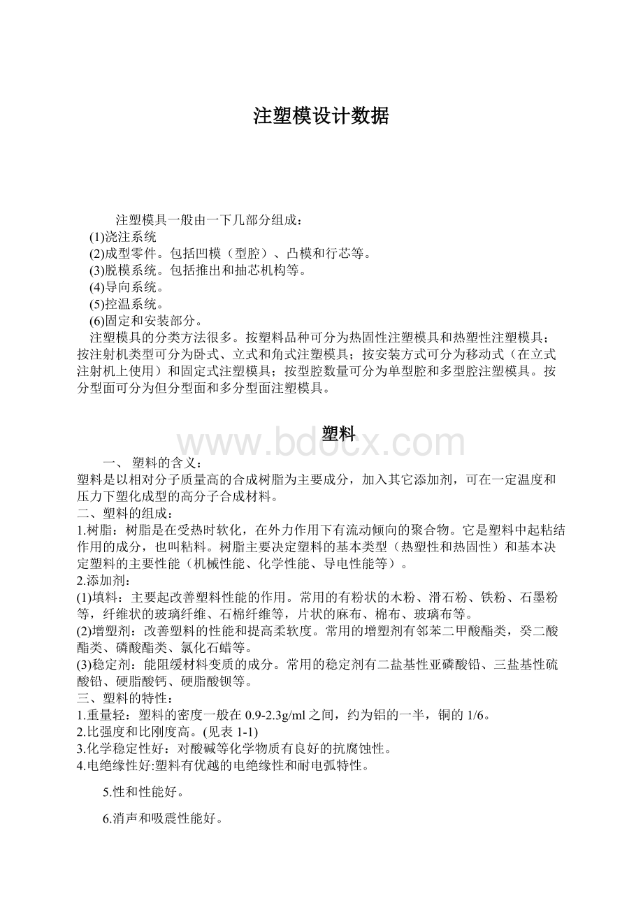 注塑模设计数据Word文档格式.docx_第1页