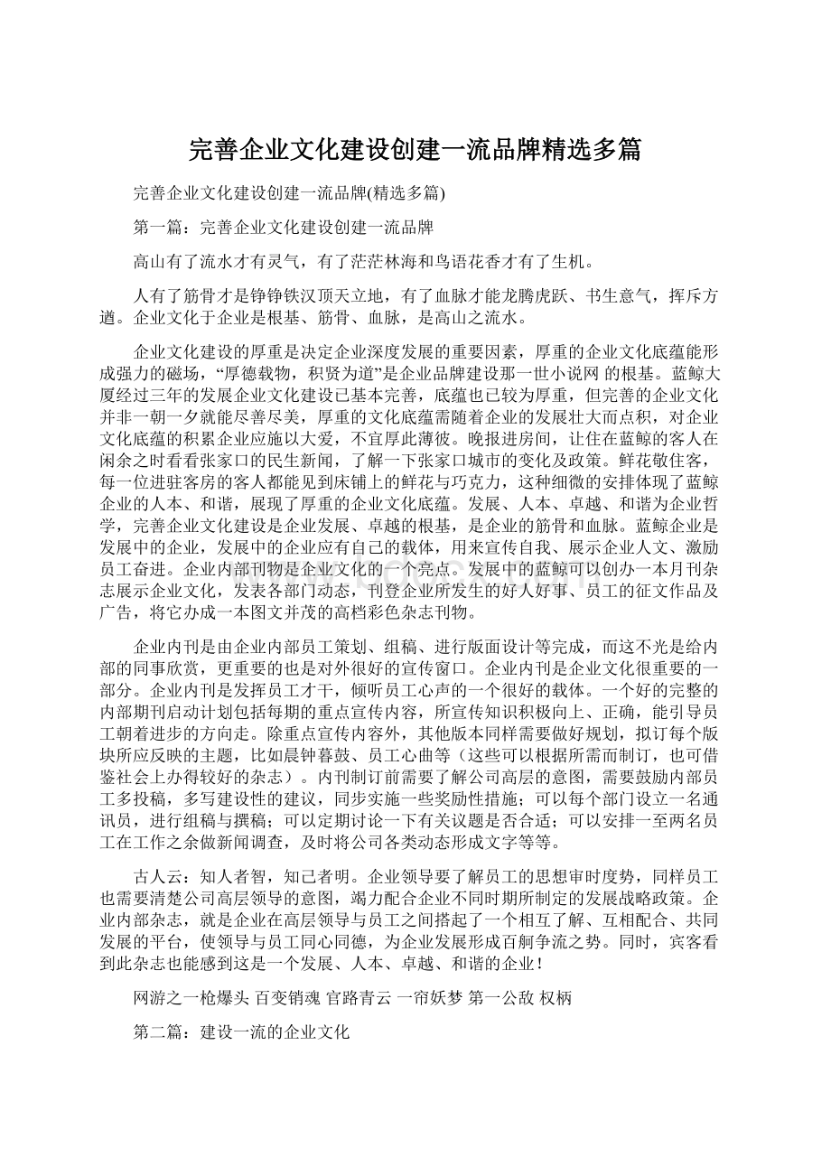 完善企业文化建设创建一流品牌精选多篇.docx