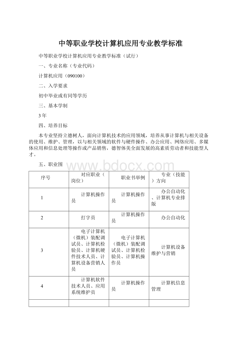 中等职业学校计算机应用专业教学标准.docx_第1页