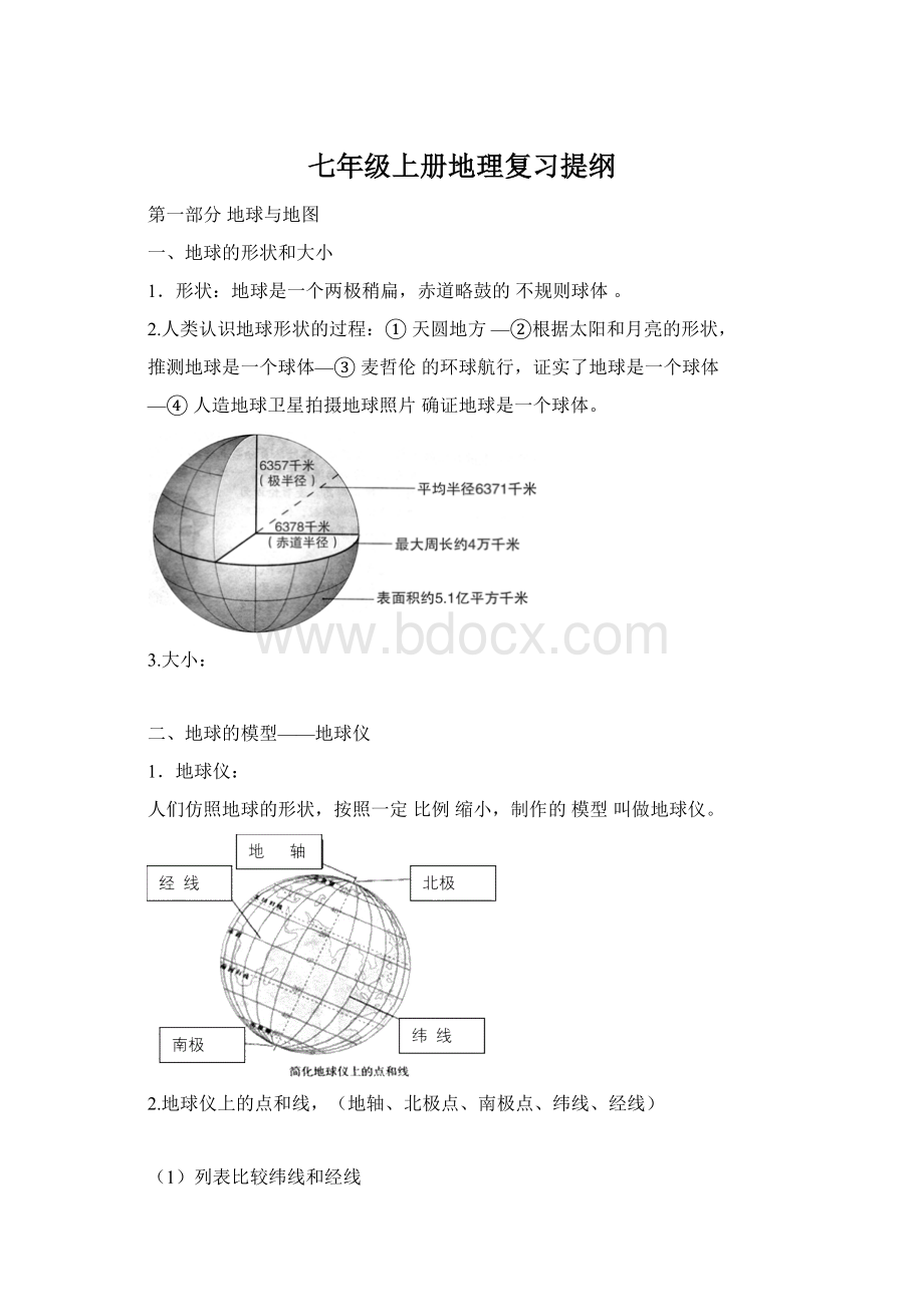 七年级上册地理复习提纲.docx