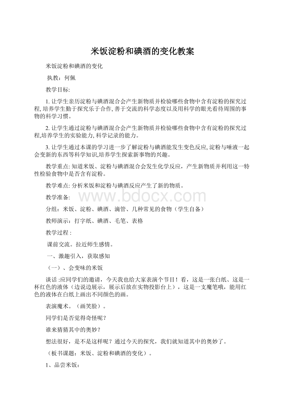 米饭淀粉和碘酒的变化教案.docx