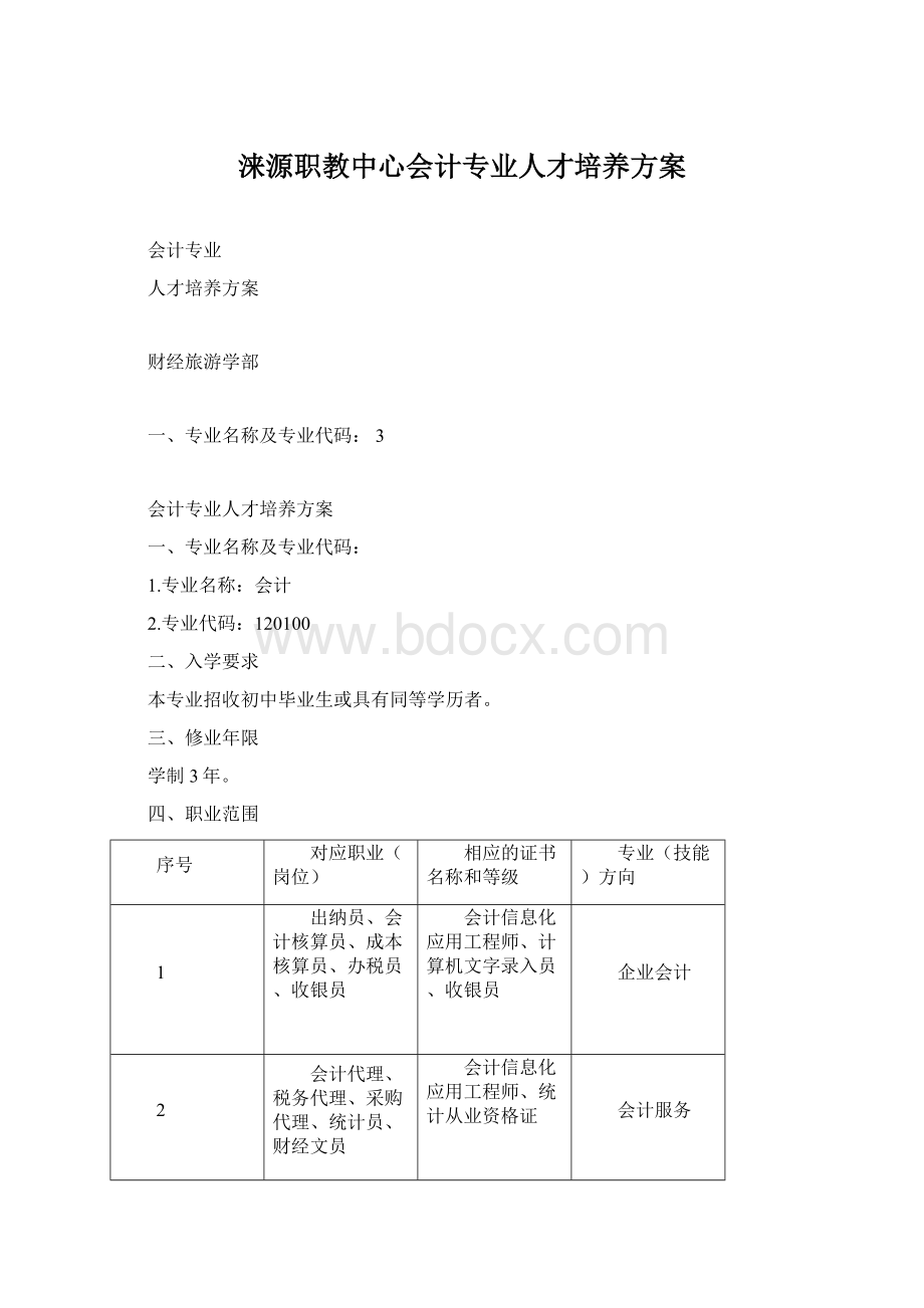 涞源职教中心会计专业人才培养方案.docx_第1页